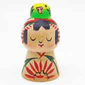 遠刈田系　小松里佳　小鳥乗せこけし　黄緑インコ